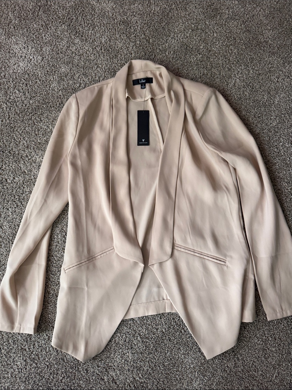 Lulu's Blush Cream Draped Open Blazer